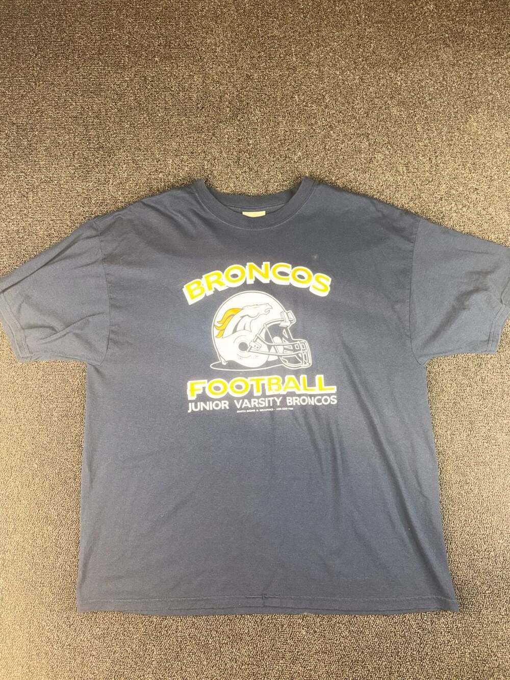 Port and Company Broncos Junior Varsity Football T-Shirt Size XL Navy Blue